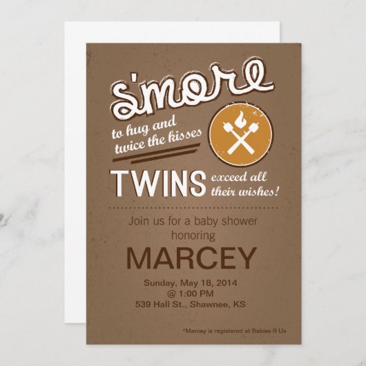 スモアツインベビーシャワー 招待状 (正面/裏面)