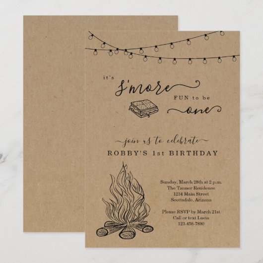 スモアーズ ファースト バースデー パーティー ご招待 招待状 (正面/裏面)