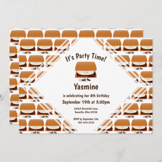 スモア柄の漫画の子供の誕生日招待状 招待状 (正面/裏面)