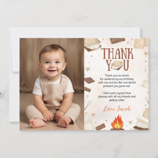 スモア キャンプファイヤー 誕生日 フォト ありがとうカード サンキューカード (正面)