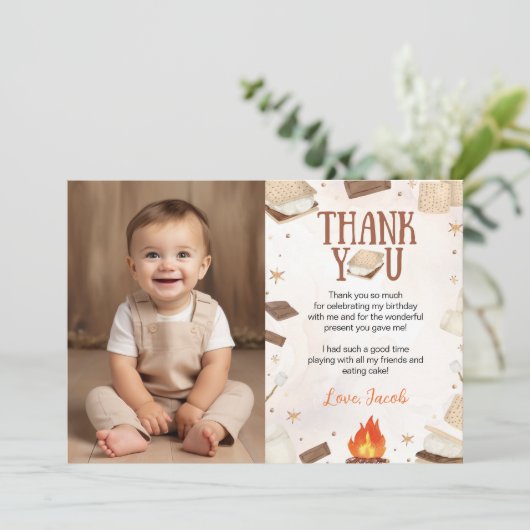 スモア キャンプファイヤー 誕生日 フォト ありがとうカード サンキューカード (スタンド正面)