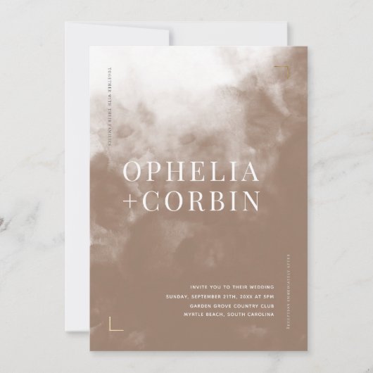 スモキーブラウンミニマル結婚ズ 招待状 (正面)