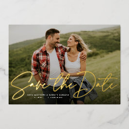 スモダンクリプトトレンディー1枚の写真に日付を保存 箔招待状