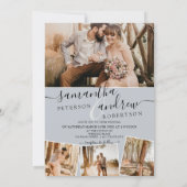 スモダンクリプト（青）  5写真(ミニマ結婚リスト) 招待状 (裏面)