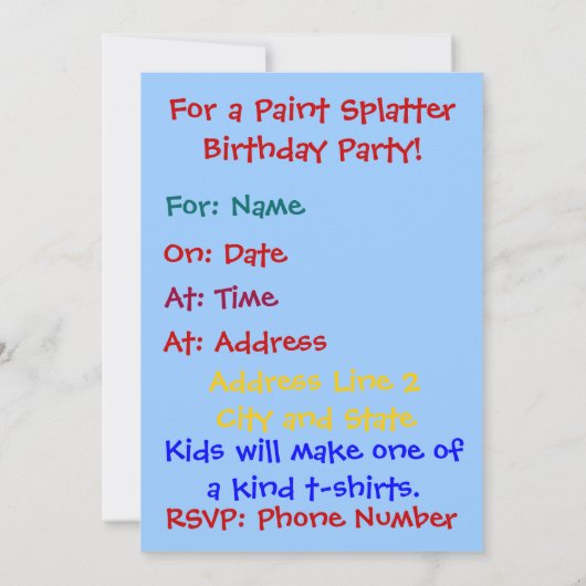 スモックを掴め!絵を描誕生日招待状 招待状 (裏面)