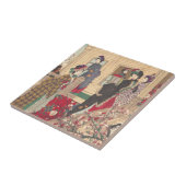 スモモの木の下で雪で遊んでいる子供 タイル (側面)