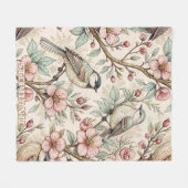 スモモ 鳥類学の歌鳥 黒インクの花柄 フリースブランケット (正面(横))