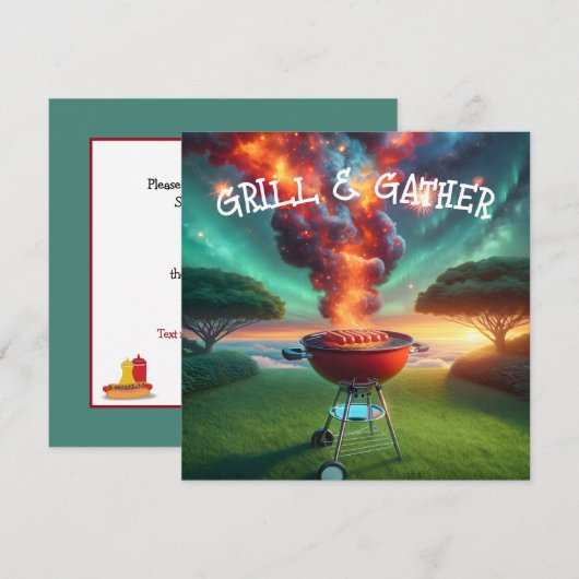 スモーキンググリルでのBBQパーティー 招待状 (正面/裏面)