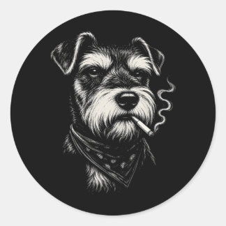 スモーキングシュナウザー 笑えるドッググッズ 可愛い犬のグッズ ヴィンテージ ラウンドシール