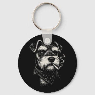 スモーキングシュナウザー 笑えるドッグラバー ビンテージ犬グッズ キーホルダー
