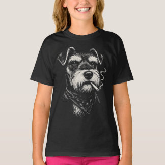 スモーキングシュナウザー 笑えるドッグラバー ビンテージ犬グッズ Tシャツ