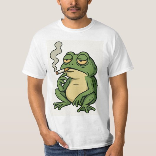 スモーキングフロッグのキャラクターTシャツ 楽しいリラックスしたフロッグアート Tシャツ (正面)