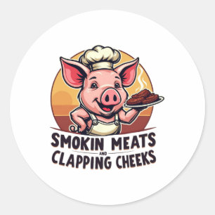 スモーキン肉と拍手の頬Bbq おもしろい ラウンドシール