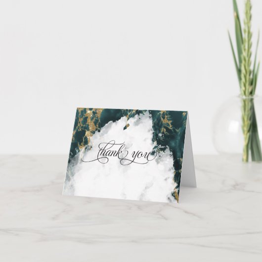 スモーキーなターコイズカラーの水彩画ジオードBarefootBride™ サンキューカード (正面)