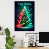 スモーキーな赤と緑のクリスマスツリー 24x36 壁掛け ポスター (ホームオフィス)