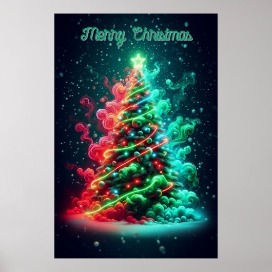 スモーキーな赤と緑のクリスマスツリー 24x36 壁掛け ポスター (正面)