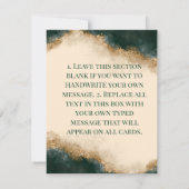 スモーキーグリーンゴールドウォーターカラーパーソナライズド サンキューカード (裏面)