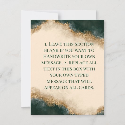 スモーキーグリーンゴールドウォーターカラーパーソナライズド サンキューカード (裏面)