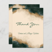 スモーキーグリーンゴールドウォーターカラーパーソナライズド サンキューカード (正面/裏面)