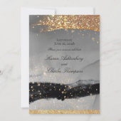 スモーキーグレイきらめく&ブラックモダン金ゴールド結婚ズ 招待状 (正面)