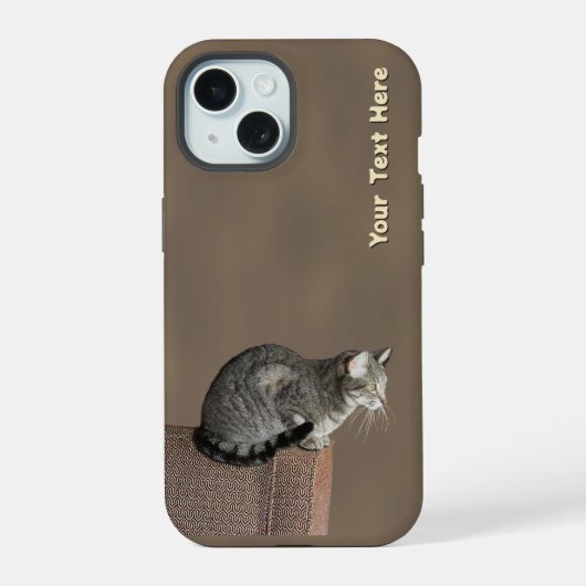 スモーキーグレイのタビー猫 iPhone 15ケース (裏面)