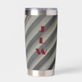 スモーキーグレイ白黒対角ストライプモノグラム 保温保冷タンブラー (背面)