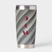 スモーキーグレイ白黒対角ストライプモノグラム 保温保冷タンブラー (正面)