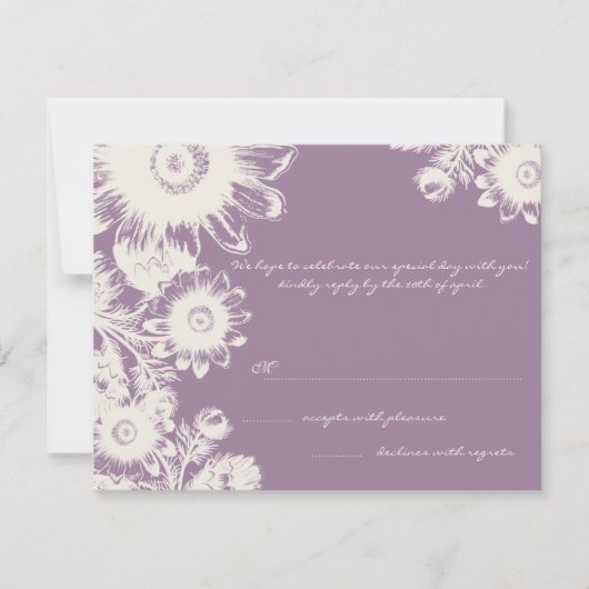 スモーキーグレープパープルフローラ結婚式RSVPカード 招待状 (正面)