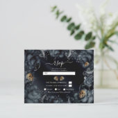 スモーキーグレー ブルー薔薇とドクロの結婚式 RSVP 招待状 (スタンド正面)