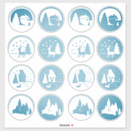 スモーキーコンテンポラリーブルーに設定されたクリスマスの冬のシーン シール
