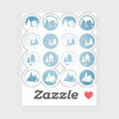 スモーキーコンテンポラリーブルーに設定されたクリスマスの冬のシーン シール (シート)