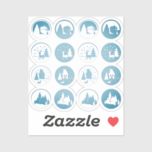 スモーキーコンテンポラリーブルーに設定されたクリスマスの冬のシーン シール (シート)