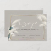 スモーキーティール(緑がかった色)アンスリウムパンパスグラス 出欠カード (正面/裏面)