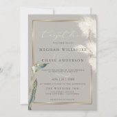 スモーキーティール(緑がかった色)アンスリウムパンパスグラス 招待状 (正面)