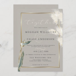 スモーキーティール（緑がかった色）アンスリウムパンパスグラス 招待状