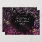 スモーキーパープルピンクローズ&スカルバースデーパーティー 招待状 (正面/裏面)