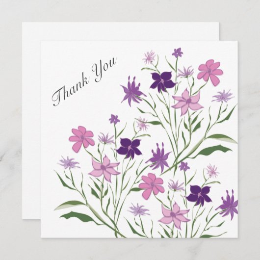 スモーキーピンクの花ありがとう招待状 サンキューカード (正面/裏面)