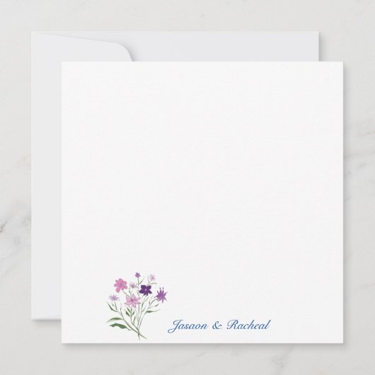 スモーキーピンクの花ありがとう招待状 サンキューカード (裏面)