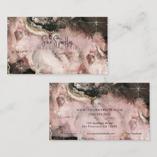 スモーキーピンクウォーターカラーコズミック銀河系スパークル美しい 名刺 (正面/裏面)