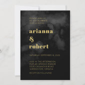 スモーキーブラックウォーター色のキャンバモダンス金ゴールド結婚 招待状 (正面)