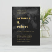 スモーキーブラックウォーター色のキャンバモダンス金ゴールド結婚 招待状 (スタンド正面)