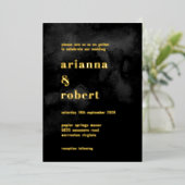 スモーキーブラックウォーター色キャンバスモダン金ゴールド 箔招待状 (立ち正面)