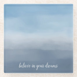 スモーキーブルーグラデーションの水色 ガラスコースター