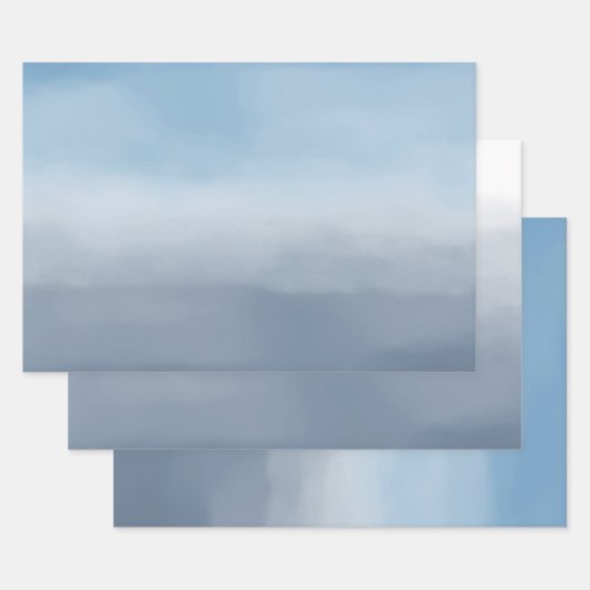 スモーキーブルーグラデーションの水色 ラッピングペーパーシート (セット)