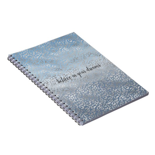 スモーキーブルーグラデーションウォーターカラーシルバーヒョウ柄 ノートブック (右側)