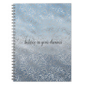 スモーキーブルーグラデーションウォーターカラーシルバーヒョウ柄 ノートブック (正面)