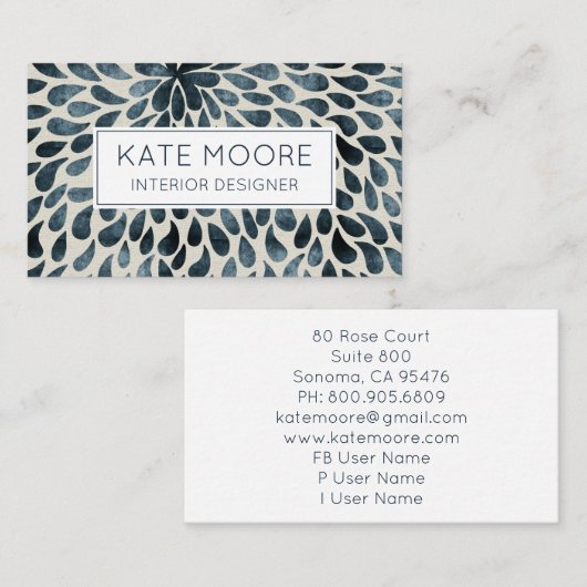 スモーキーブルーグレーパターンインテリア設計者 名刺 (正面/裏面)