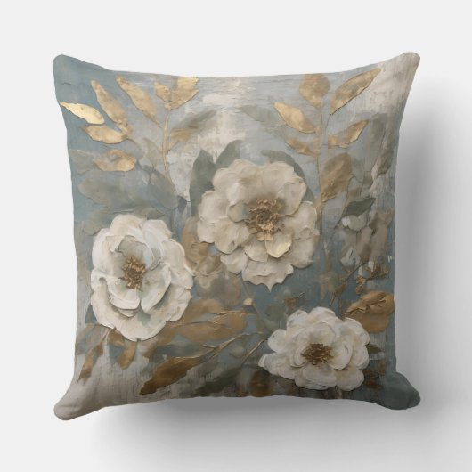 スモーキーブルーセージ金ゴールド素朴フローラ クッション (裏面)