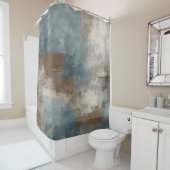 スモーキーブルーブラウンベージュ素朴抽象芸術 シャワーカーテン (インサイチュ)