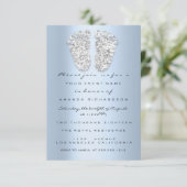 スモーキーブルーベビーシャワー足ボーイガール3dグリッター 招待状 (スタンド正面)